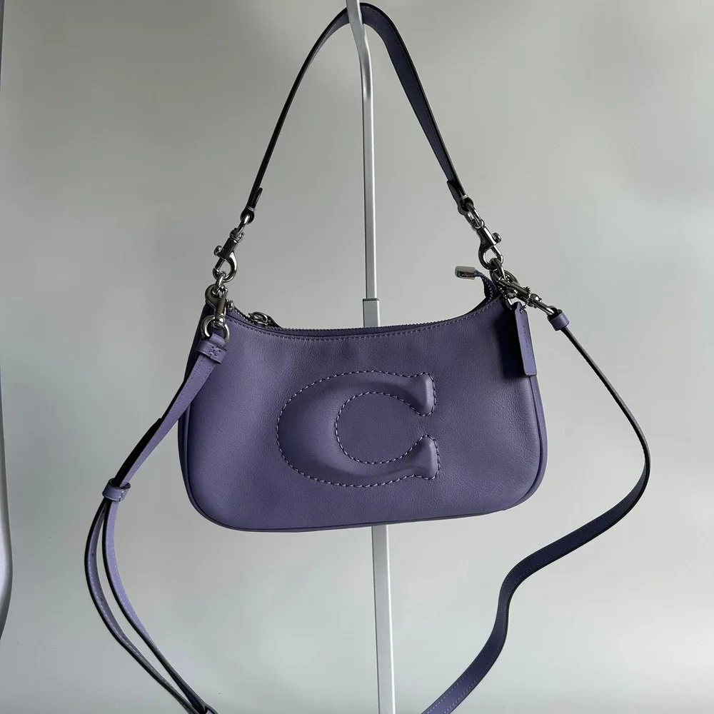 Coach Teri Light Violet Pebbled Leather Shoulder Bag Excellent